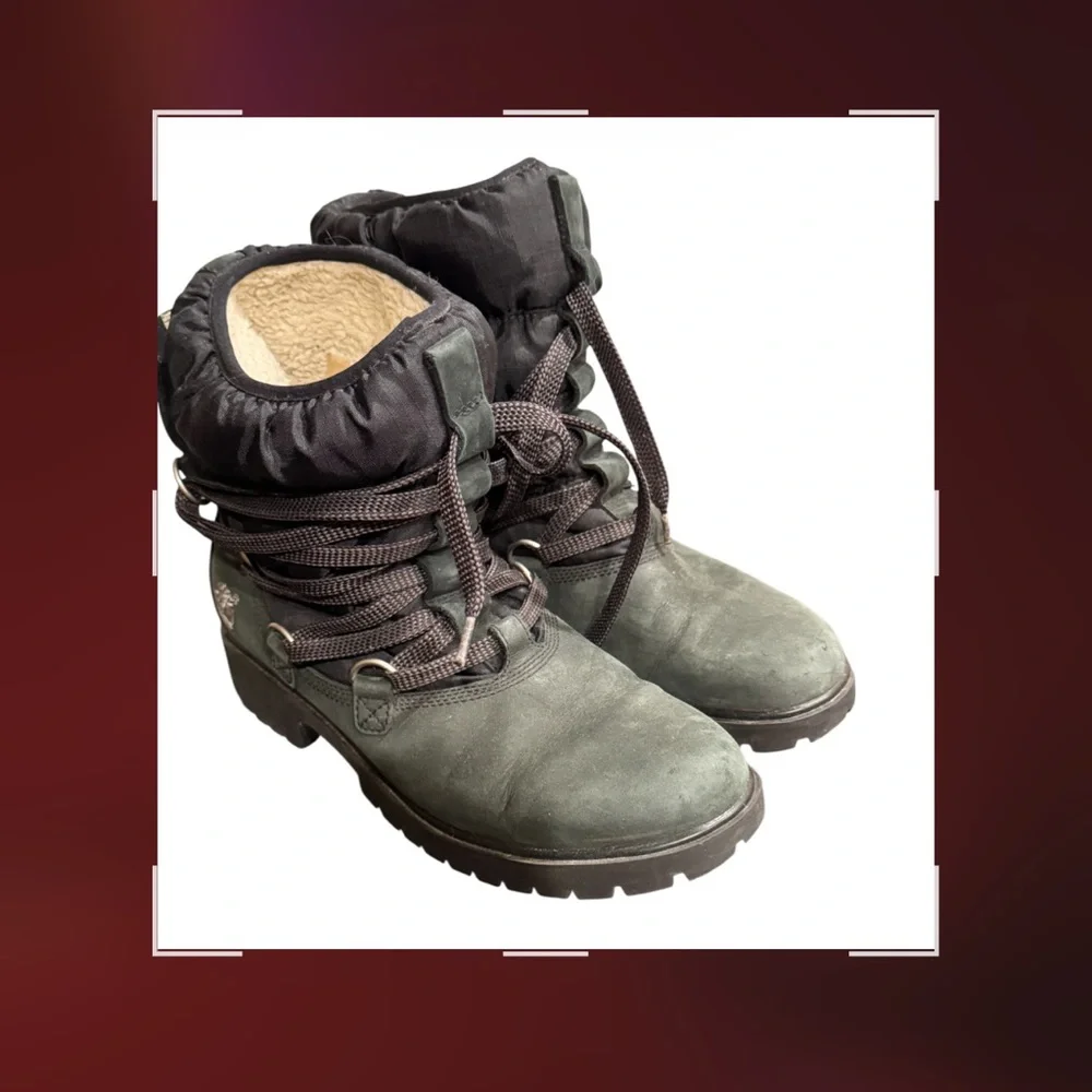 Timberland Green suede Sherpa Winter ankle Boots size 8.5